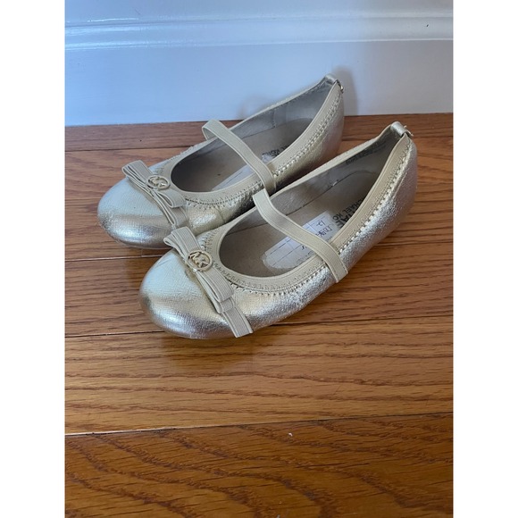 Michael Kors Rover Shoes Girls Size 12 Metallic Gold Ballet Flats MK Logo Casual - Picture 1 of 6